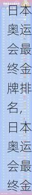 日本奥运会最终金牌排名,日本奥运会最终金牌排名榜