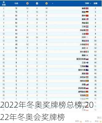 2022年冬奥奖牌榜总榜,2022年冬奥会奖牌榜