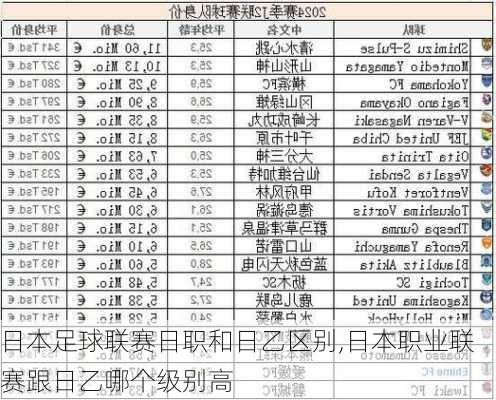 日本足球联赛日职和日乙区别,日本职业联赛跟日乙哪个级别高