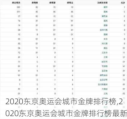 2020东京奥运会城市金牌排行榜,2020东京奥运会城市金牌排行榜最新