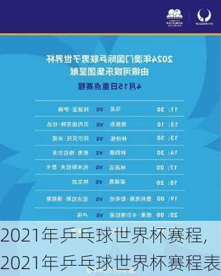 2021年乒乓球世界杯赛程,2021年乒乓球世界杯赛程表