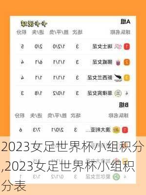 2023女足世界杯小组积分,2023女足世界杯小组积分表