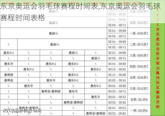 东京奥运会羽毛球赛程时间表,东京奥运会羽毛球赛程时间表格