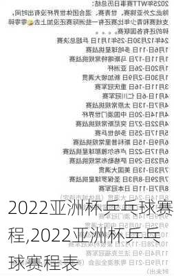 2022亚洲杯乒乓球赛程,2022亚洲杯乒乓球赛程表