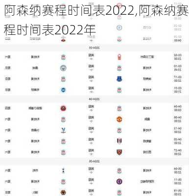 阿森纳赛程时间表2022,阿森纳赛程时间表2022年