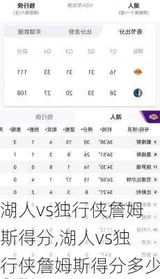 湖人vs独行侠詹姆斯得分,湖人vs独行侠詹姆斯得分多少