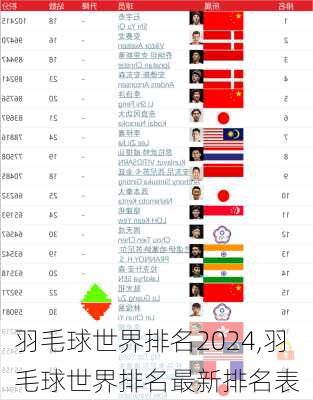 羽毛球世界排名2024,羽毛球世界排名最新排名表