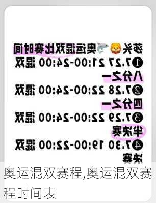 奥运混双赛程,奥运混双赛程时间表