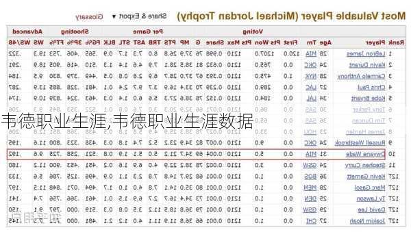 韦德职业生涯,韦德职业生涯数据