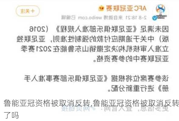 鲁能亚冠资格被取消反转,鲁能亚冠资格被取消反转了吗