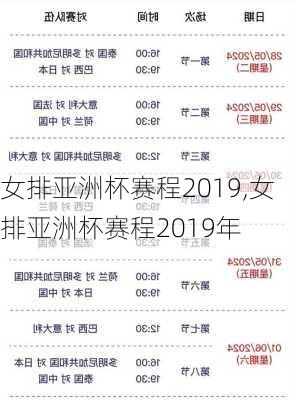 女排亚洲杯赛程2019,女排亚洲杯赛程2019年