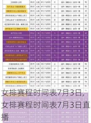 女排赛程时间表7月3日,女排赛程时间表7月3日直播